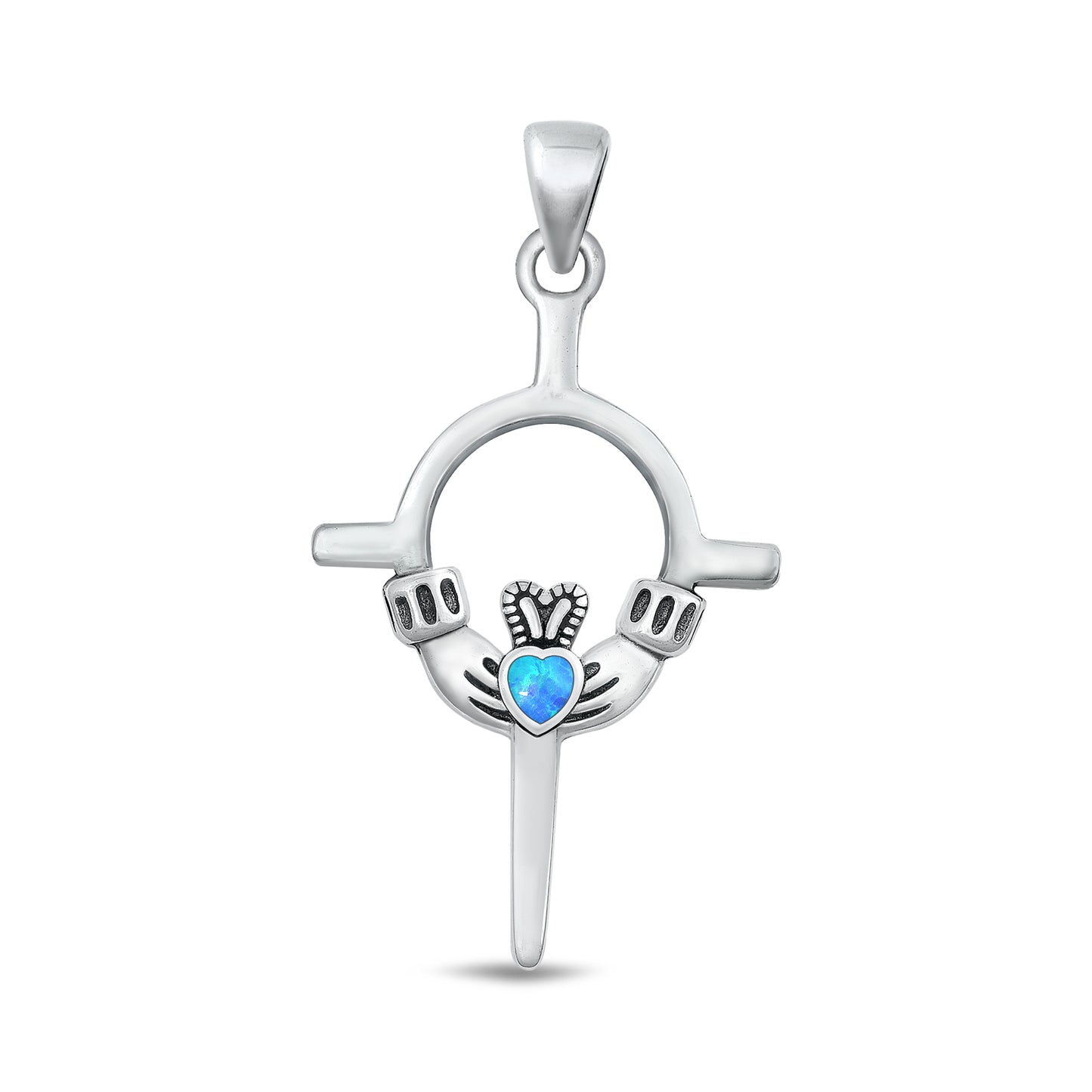 Silver Lab Opal Pendant - Claddagh