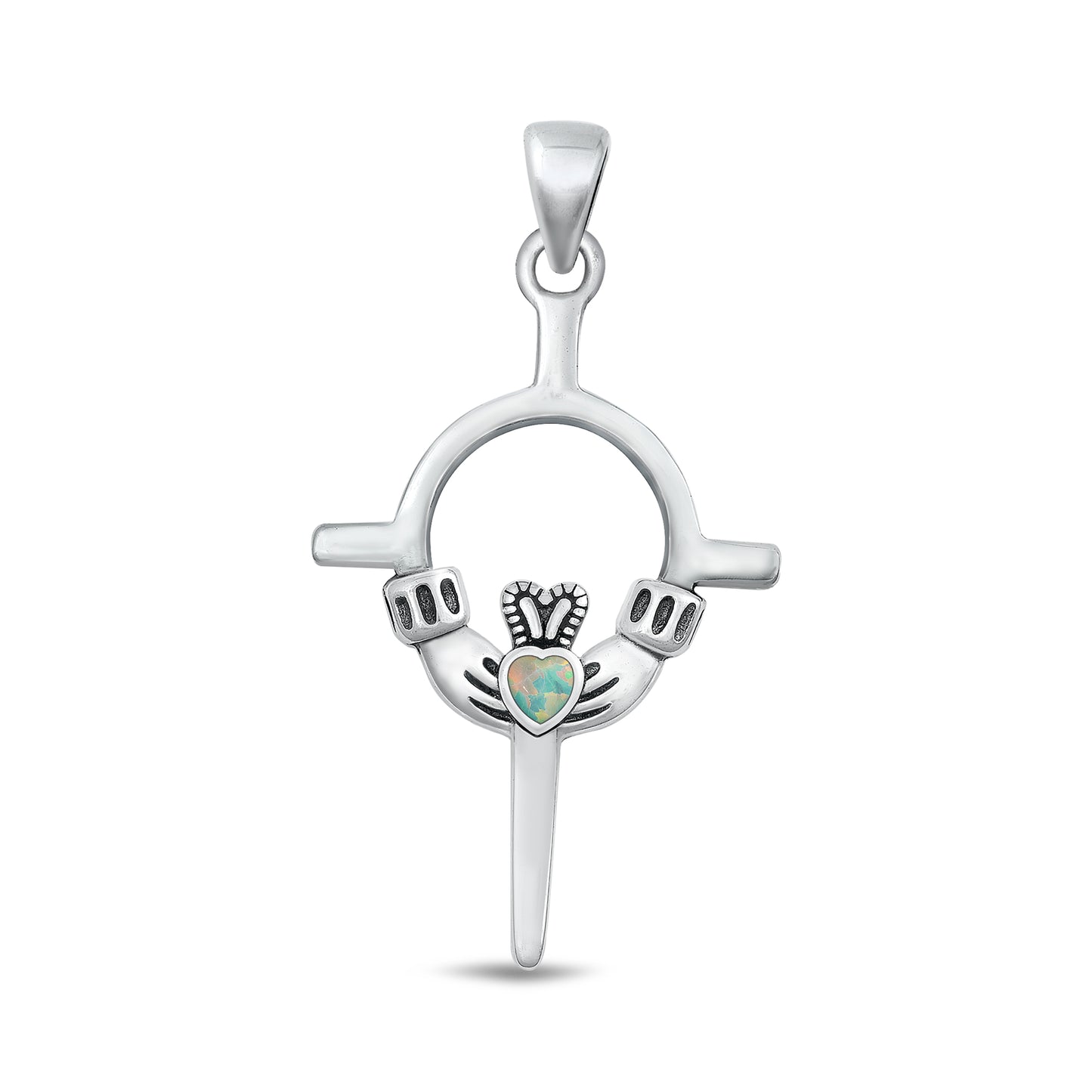 Silver Lab Opal Pendant - Claddagh