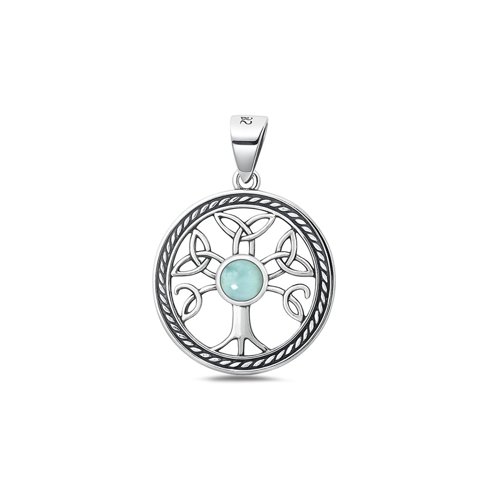 Silver Stone Pendant - Celtic Tree