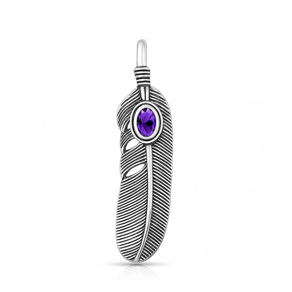 Silver CZ Pendant - Feather