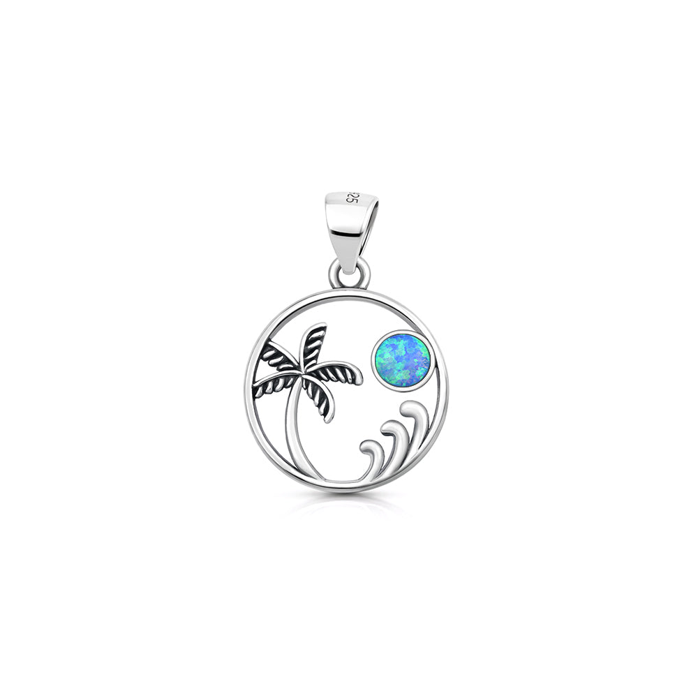 Silver Lab Opal Pendant - Beach Palm Tree