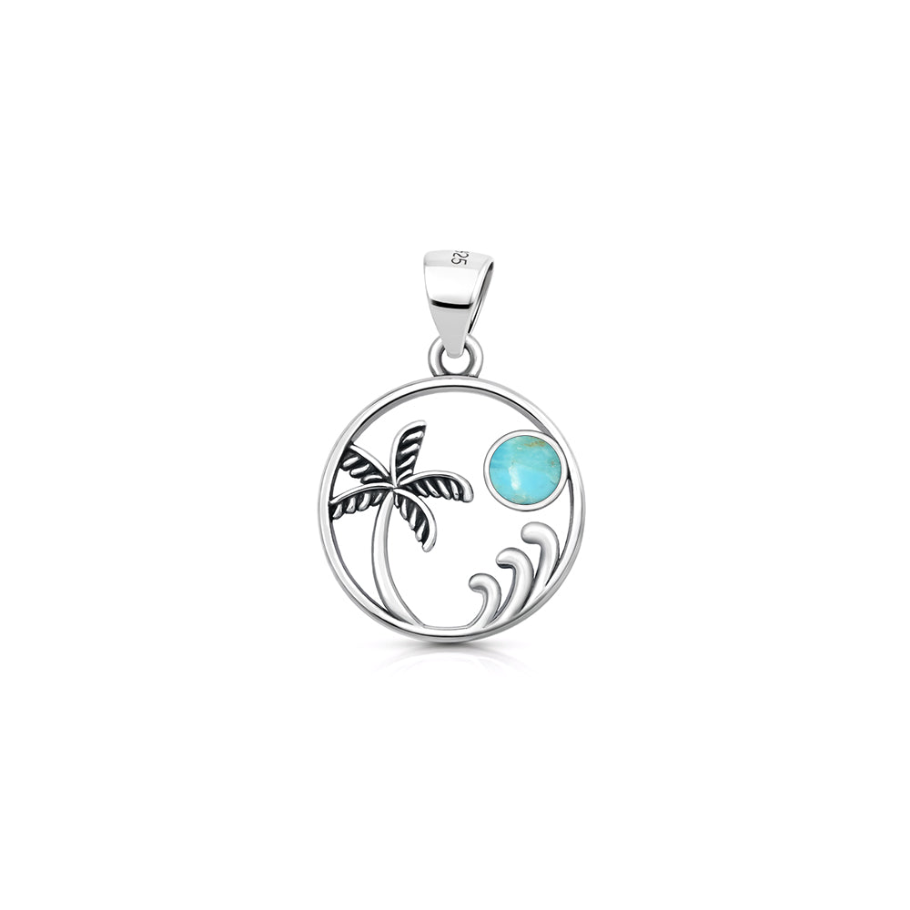 Silver Stone Pendant - Beach Palm Tree