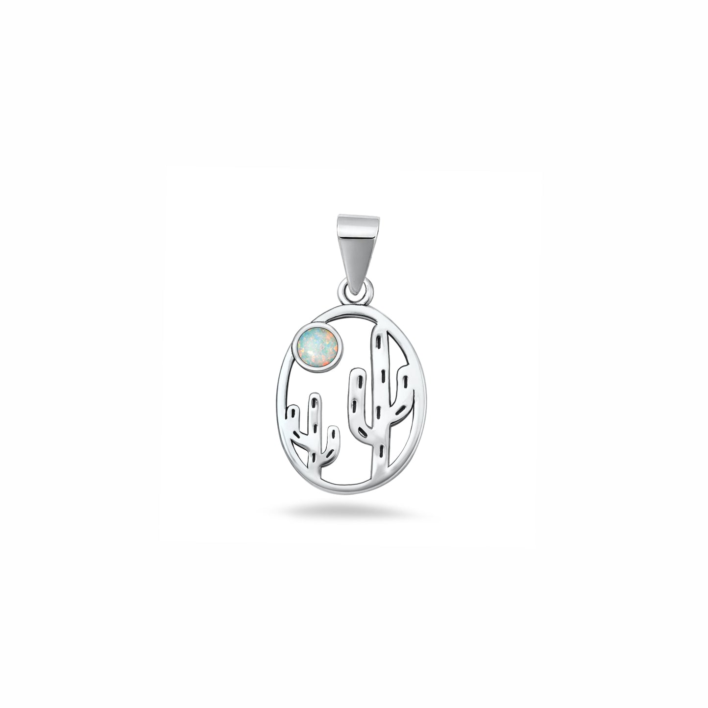 Silver Lab Opal Pendant - Cactus