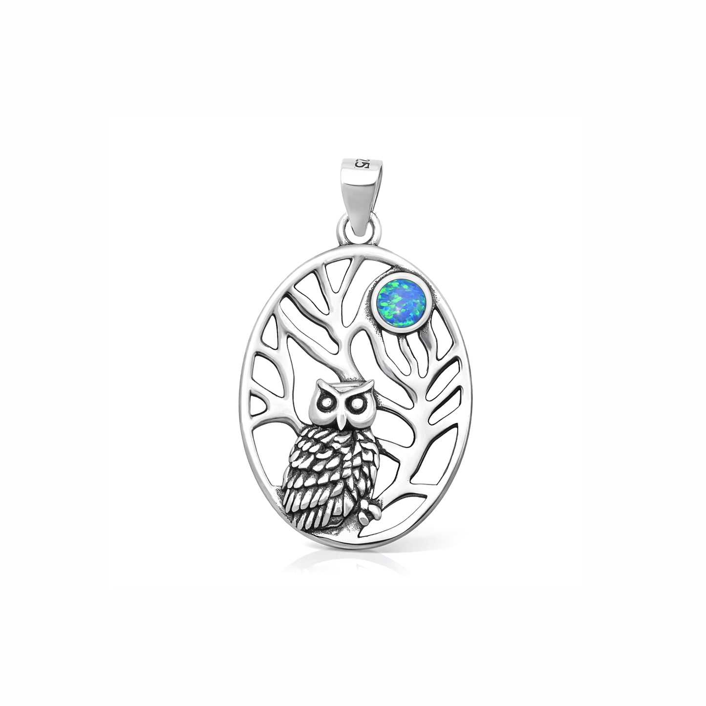 Silver Lab Opal Pendant - Owl
