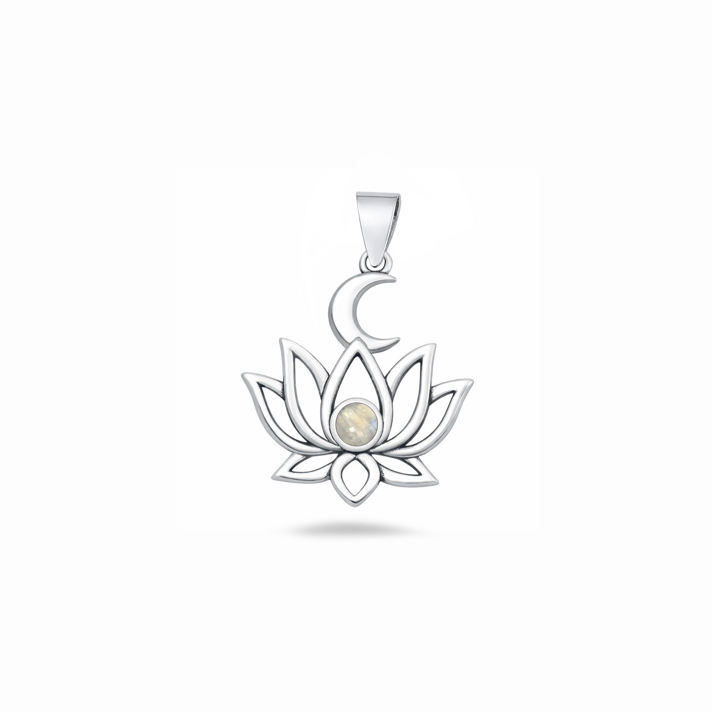 Silver Stone Pendant - Lotus & Moon