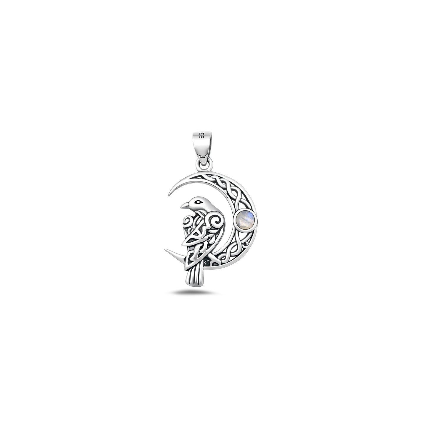 Silver Stone Pendant - Celtic Bird & Moon