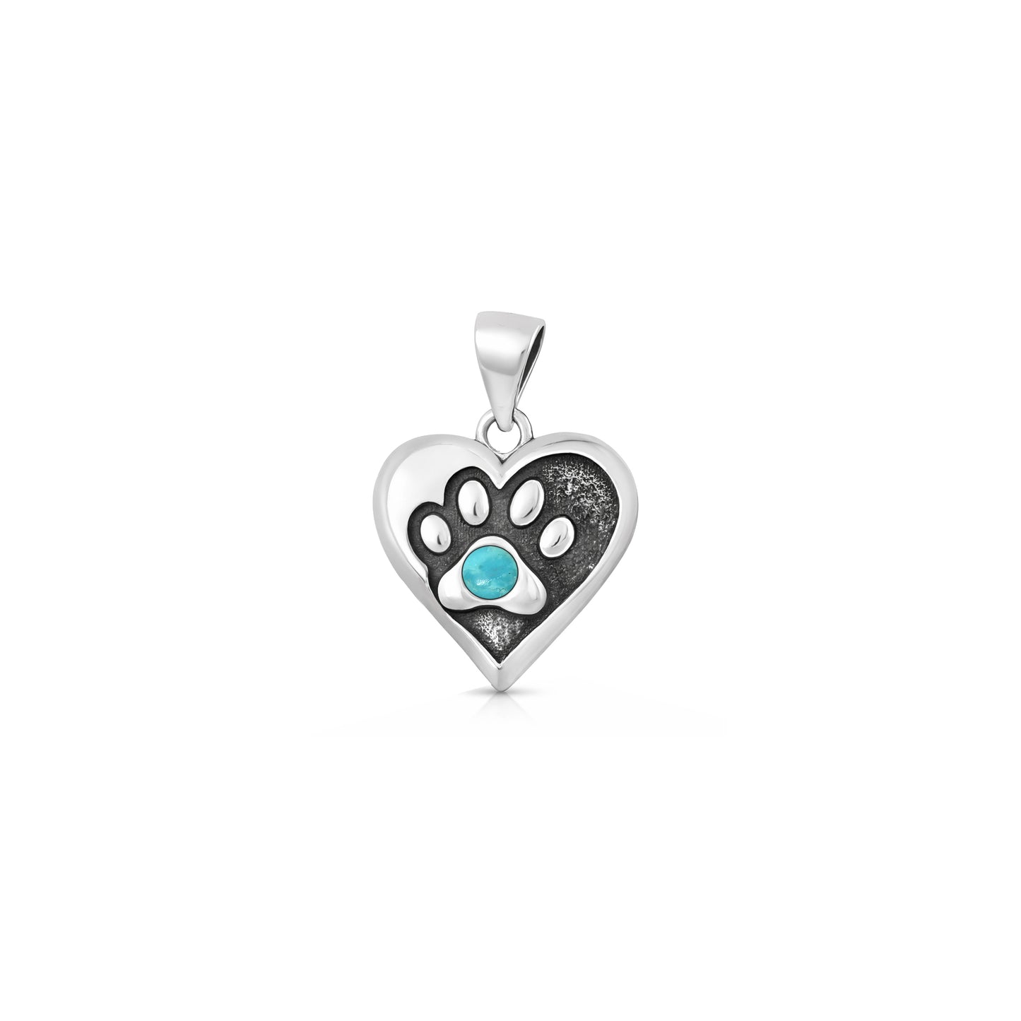 Silver Stone Pendant - Paw Print & Heart