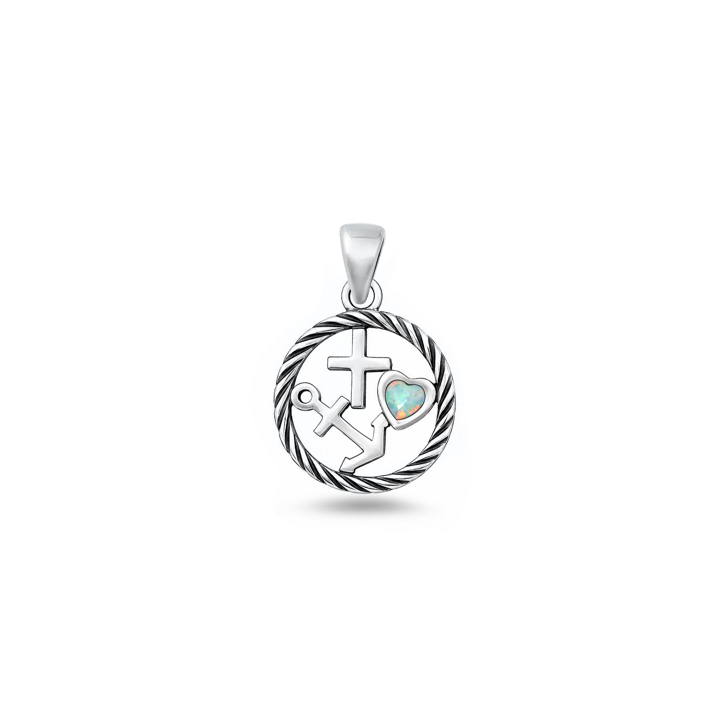 Silver Lab Opal Pendant - Faith Love Hope