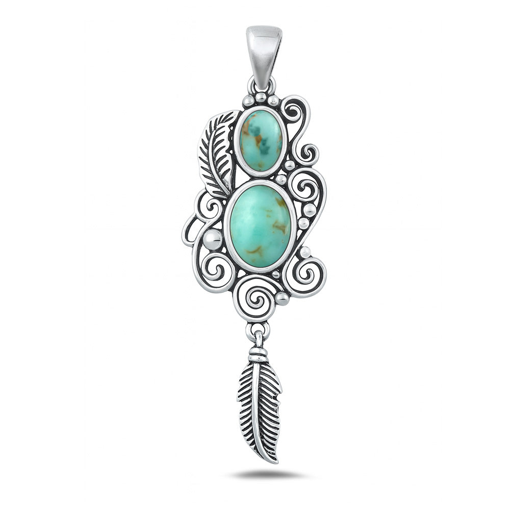 Silver Stone Pendant - Ornate Feather