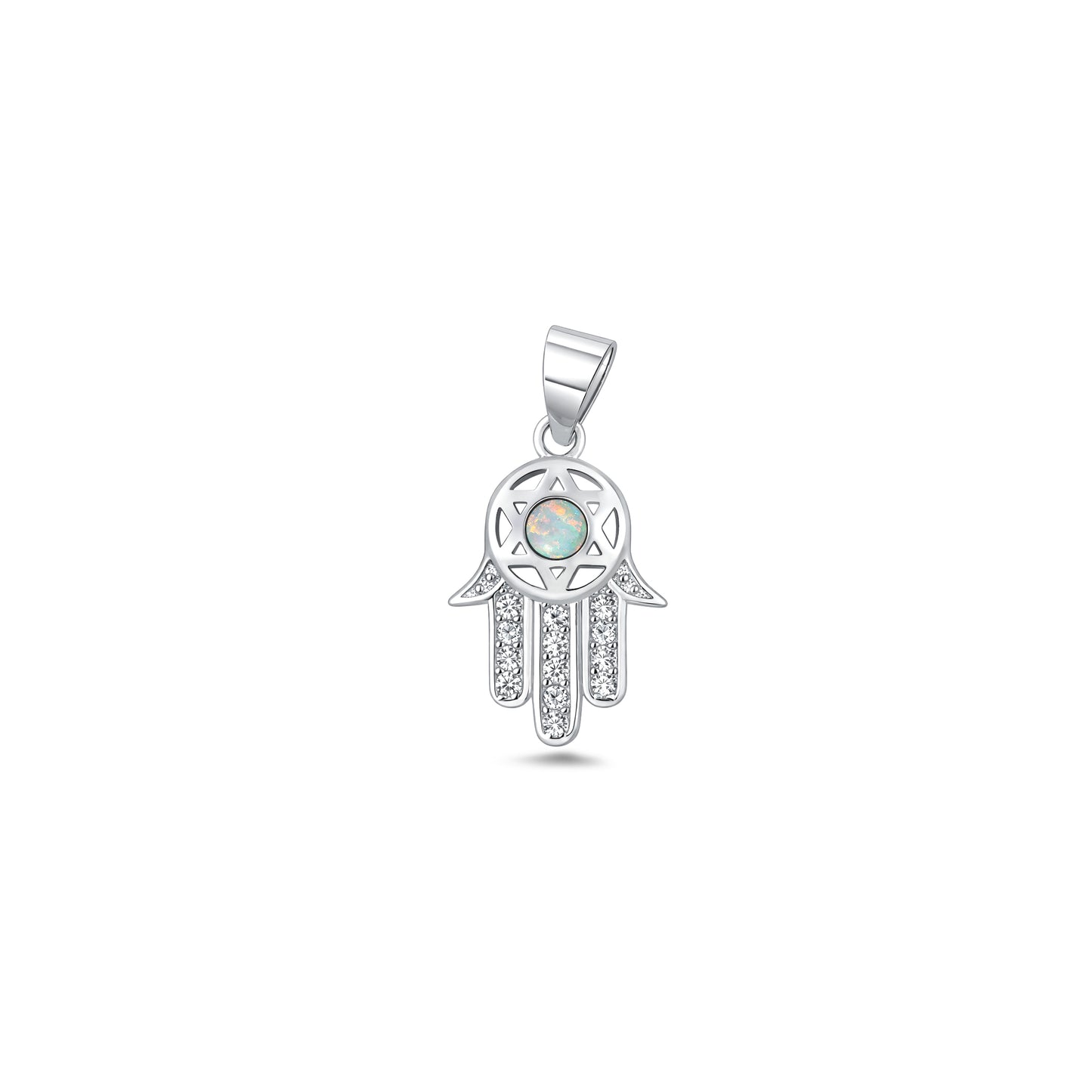 Silver Lab Opal Pendant - Hamsa