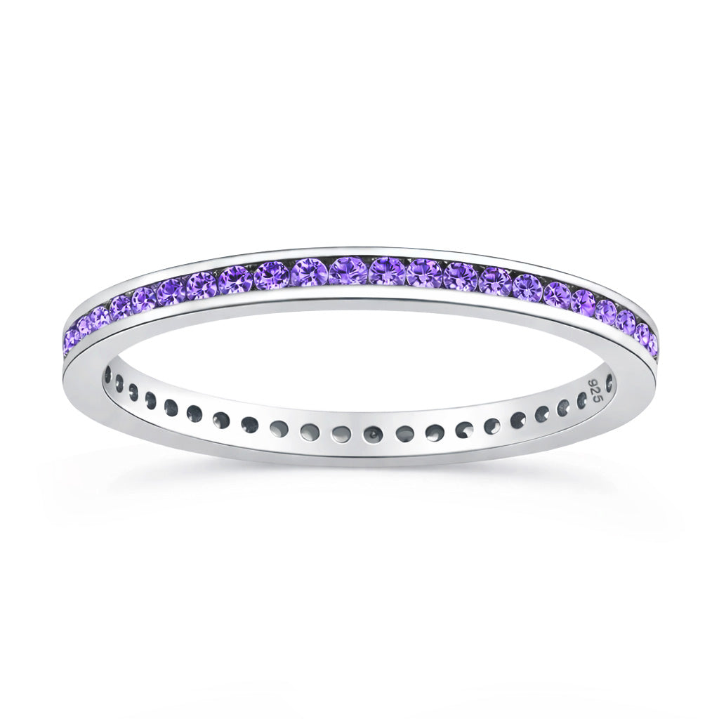 Silver Eternity Ring 2mm - Amethyst CZ