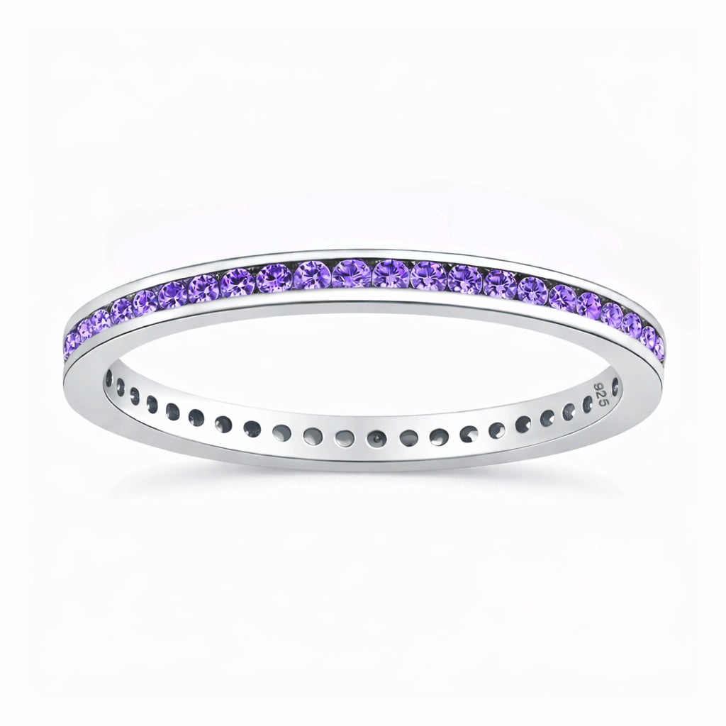 Silver Eternity Ring 2mm - Amethyst CZ