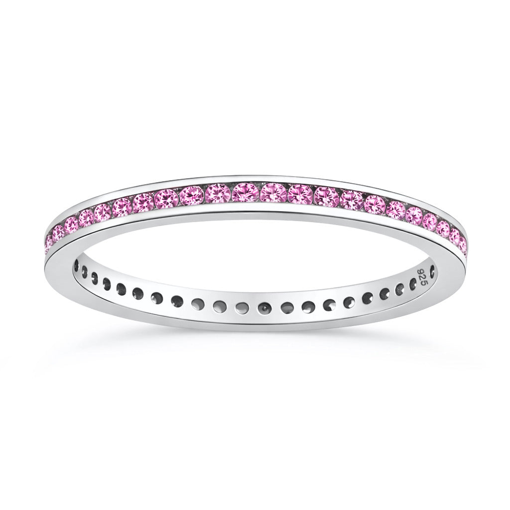 Silver Eternity Ring 2 mm - Pink CZ