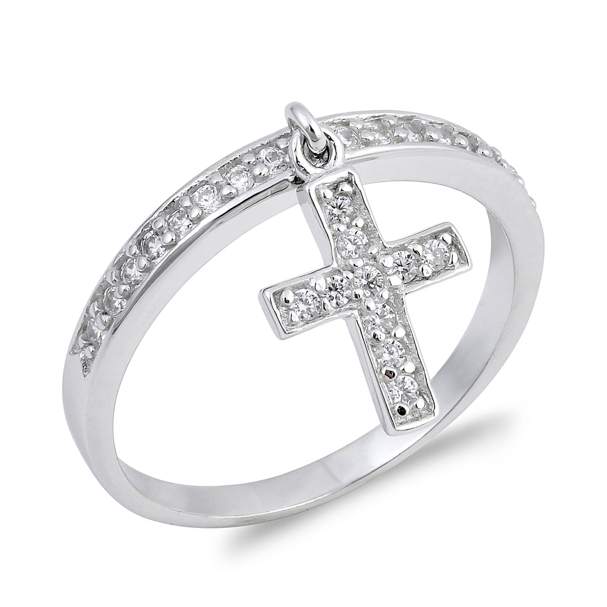 Silver CZ Ring - Cross