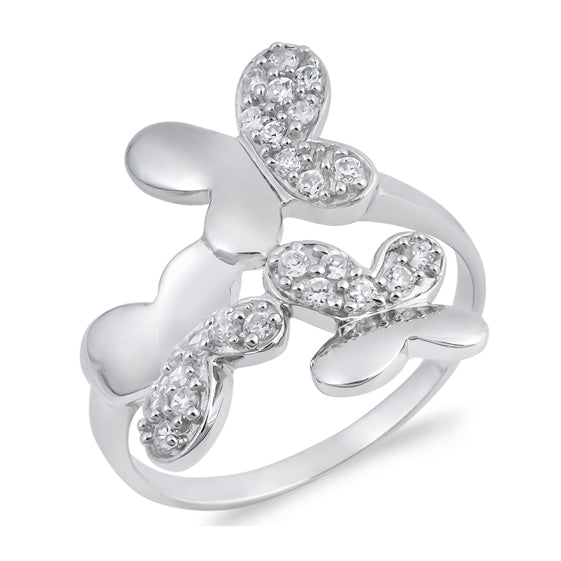Silver CZ Ring - Butterflies