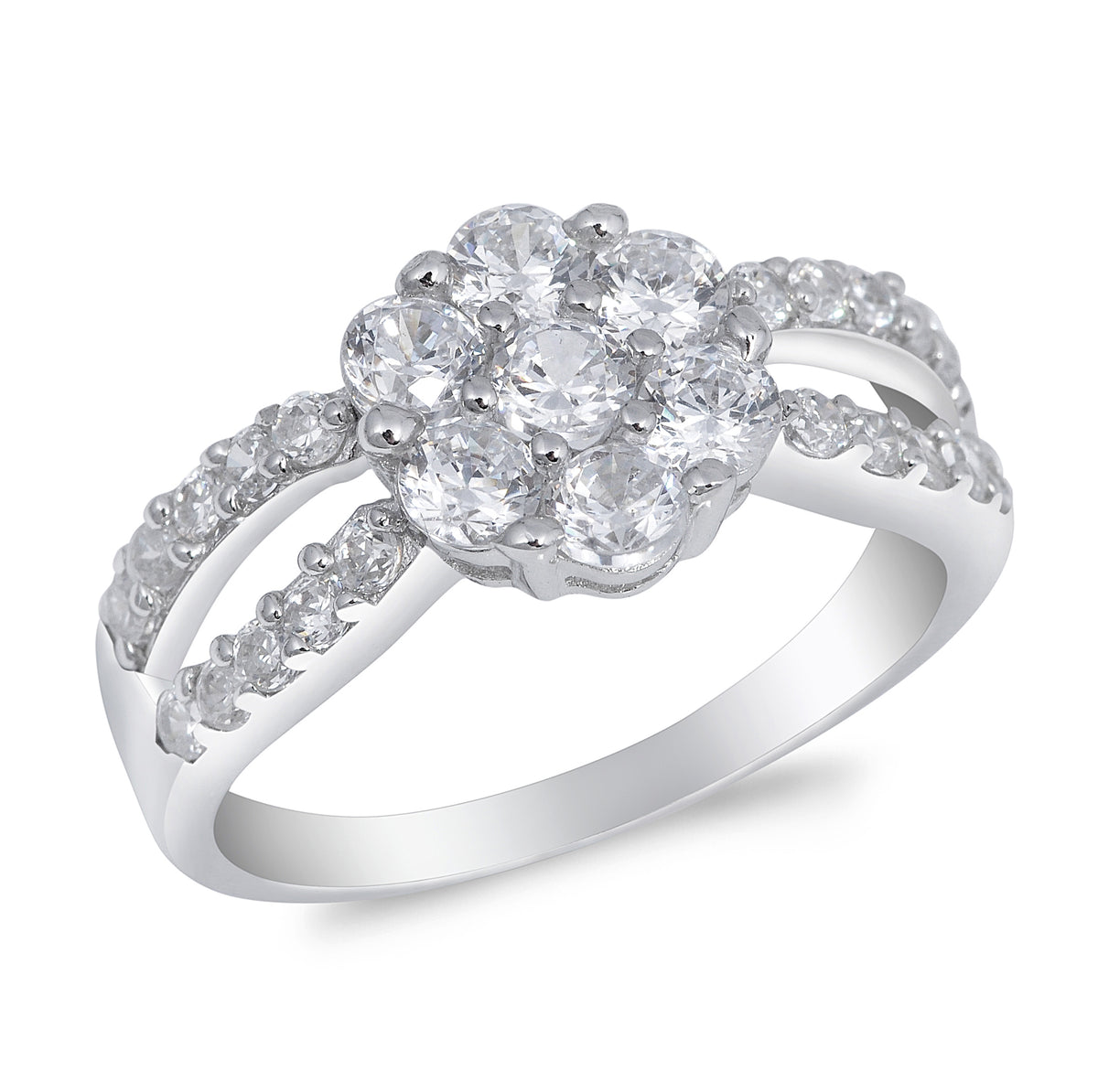 Silver CZ Ring - Plumeria