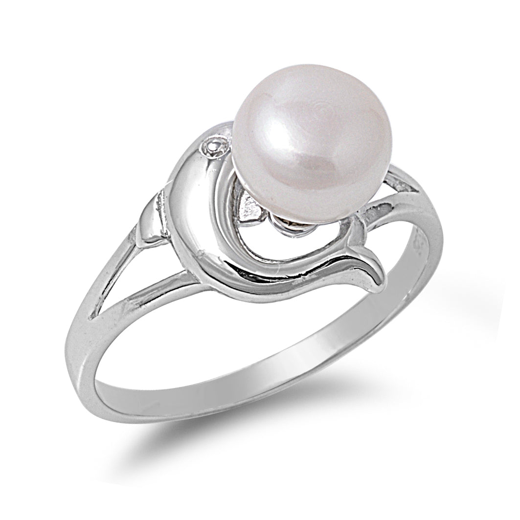 Silver Ring with Pearl - Dolphin