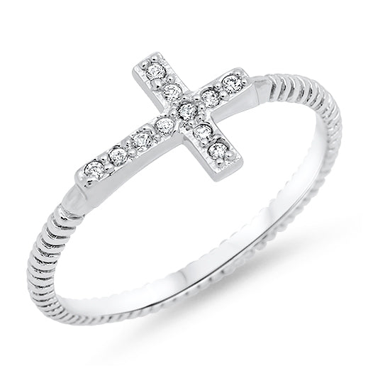 Silver CZ Ring - Sideway Cross