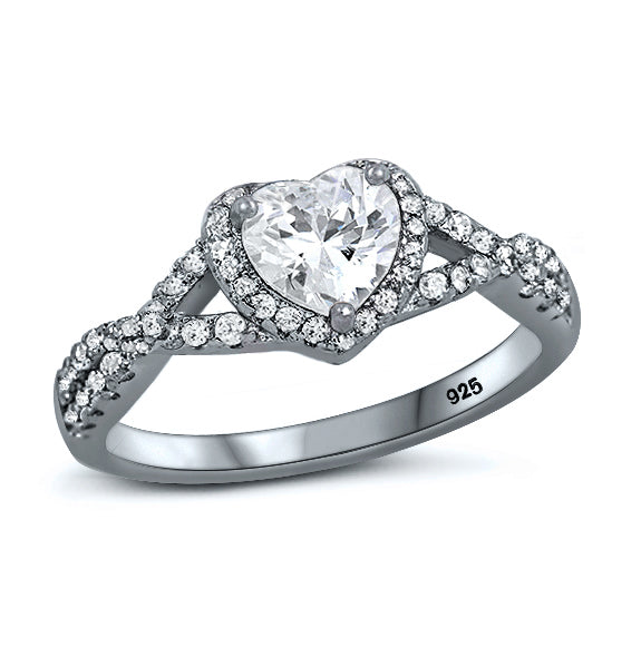 Silver CZ Ring - Heart