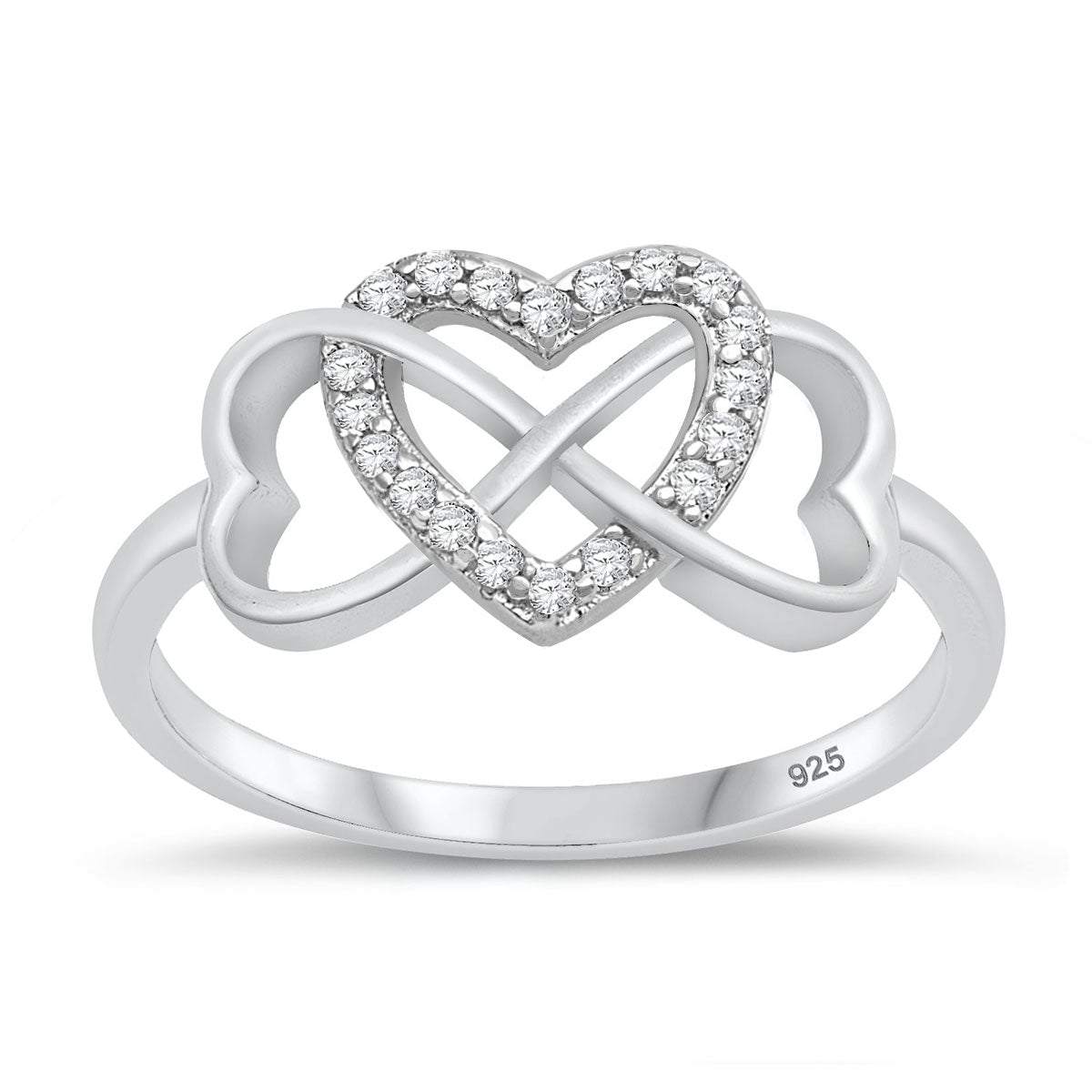 Silver CZ Ring - Infinity Hearts