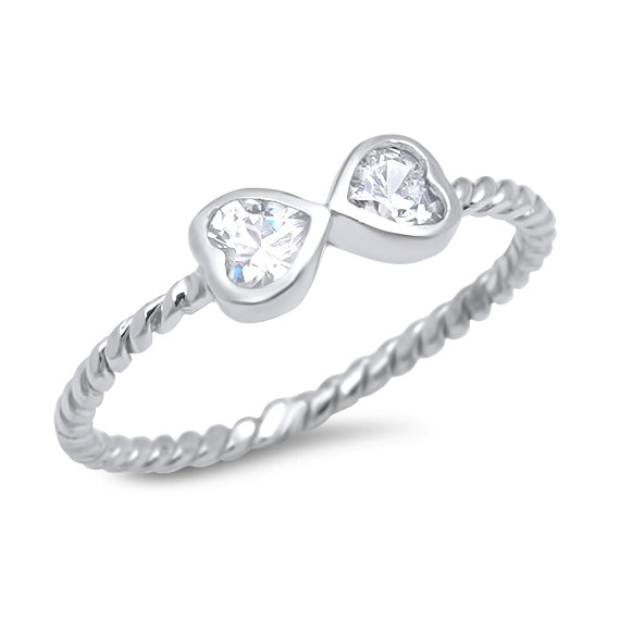 Silver Ring W/ CZ - Two Hearts