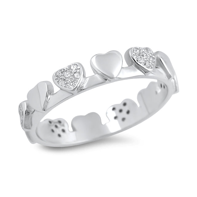Silver Ring W/ CZ - Hearts