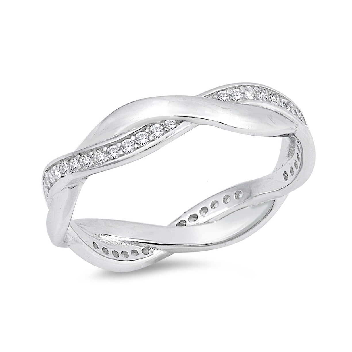 Silver CZ Ring - Braided Band