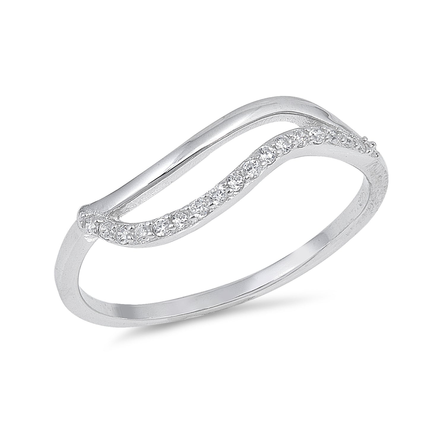 Silver Ring W/ CZ - Wave
