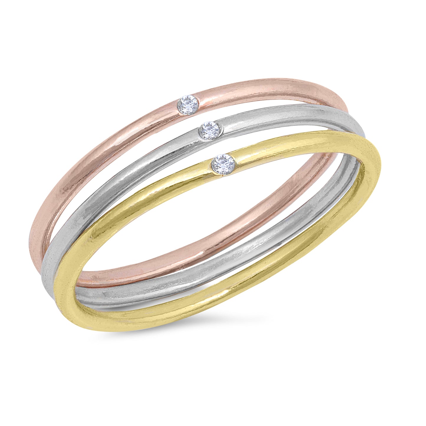Silver Ring W/ CZ - Tri Tone Set
