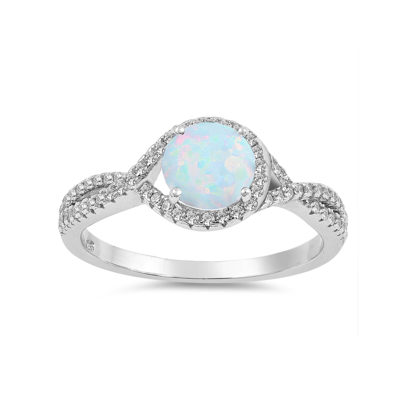 Silver CZ & Opal Ring