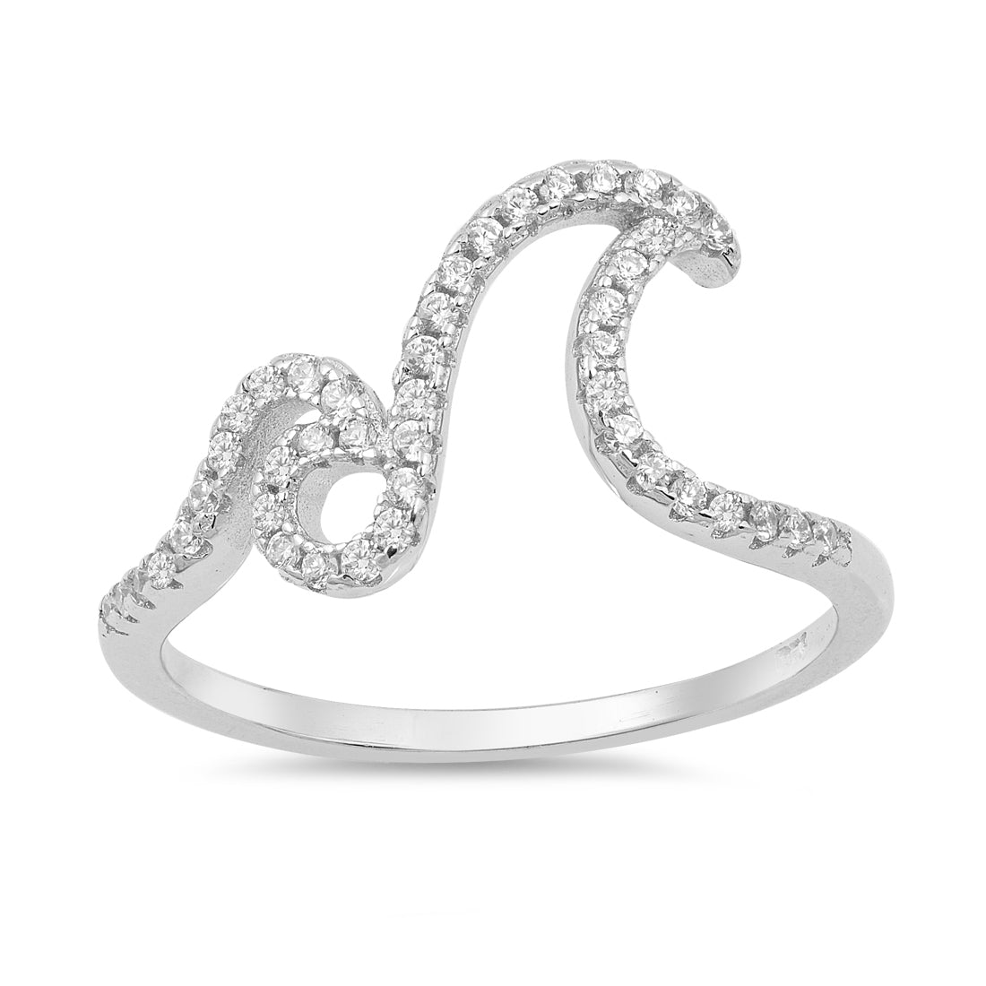 Silver Ring W/ CZ - Double Waves