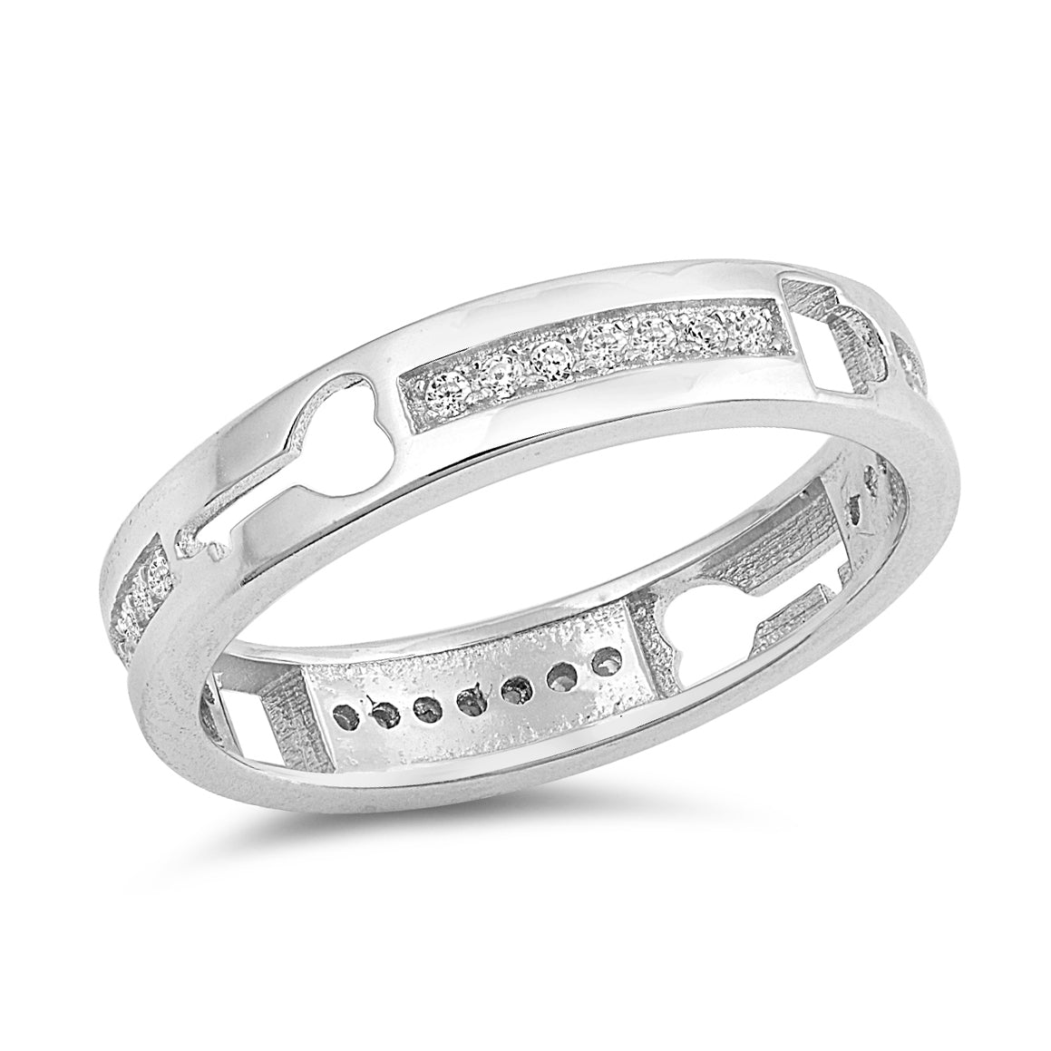 Silver Ring W/ CZ - Lock & Key