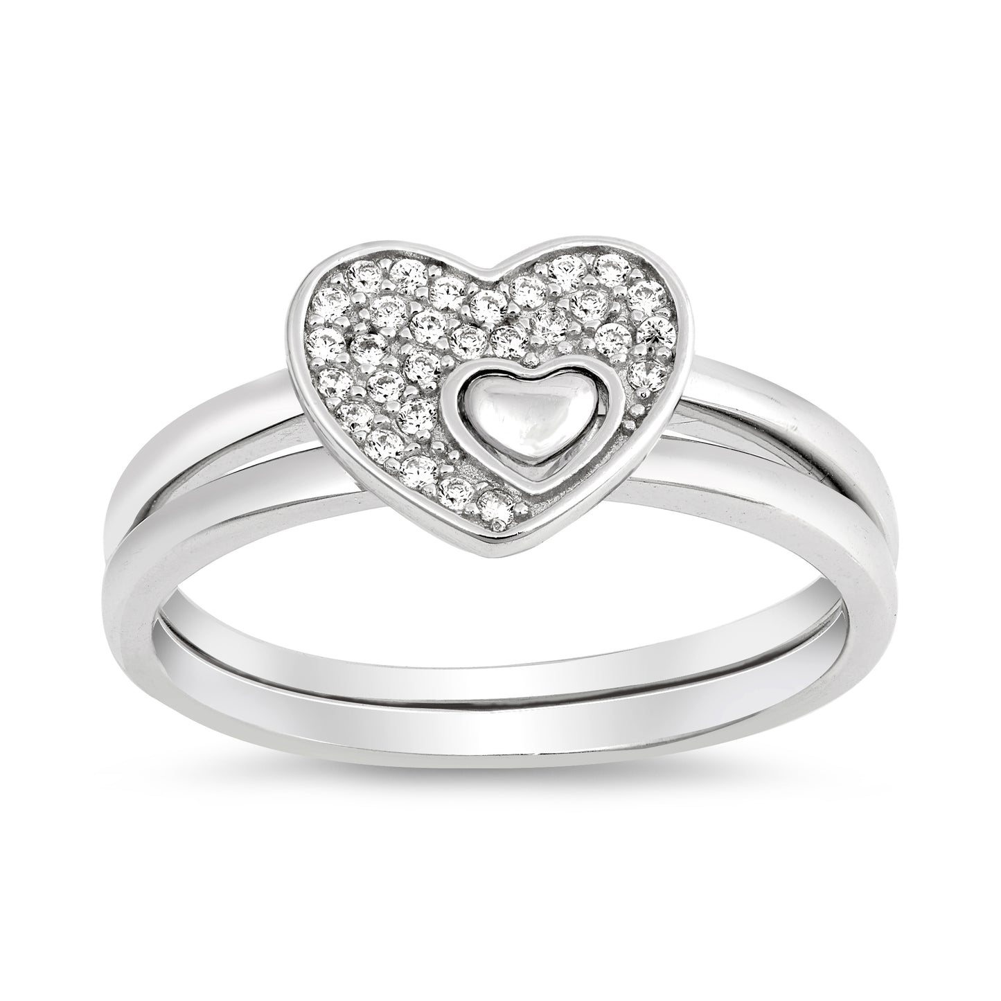 Silver Ring W/ CZ - Heart Puzzle