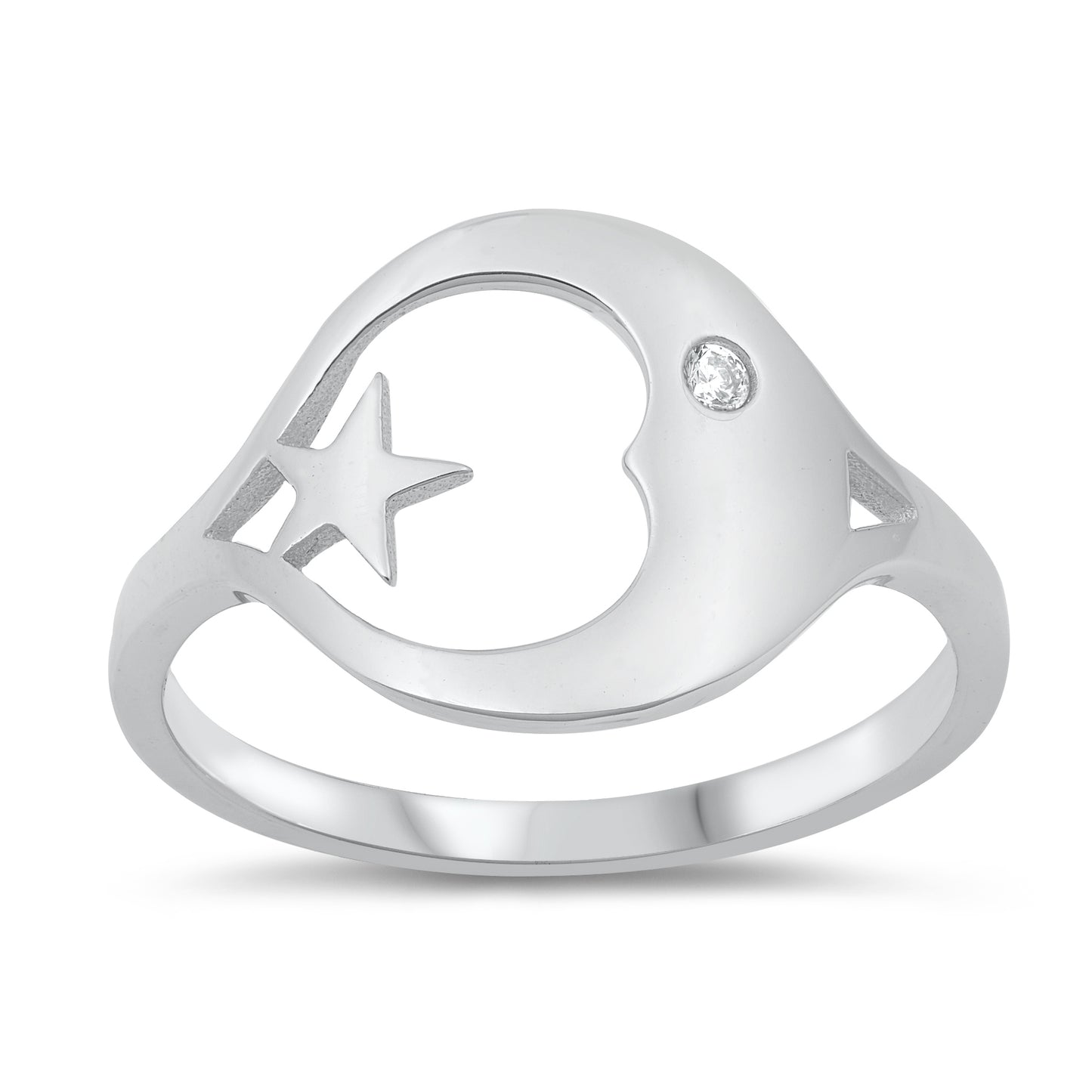 Silver CZ Ring - Moon and Star