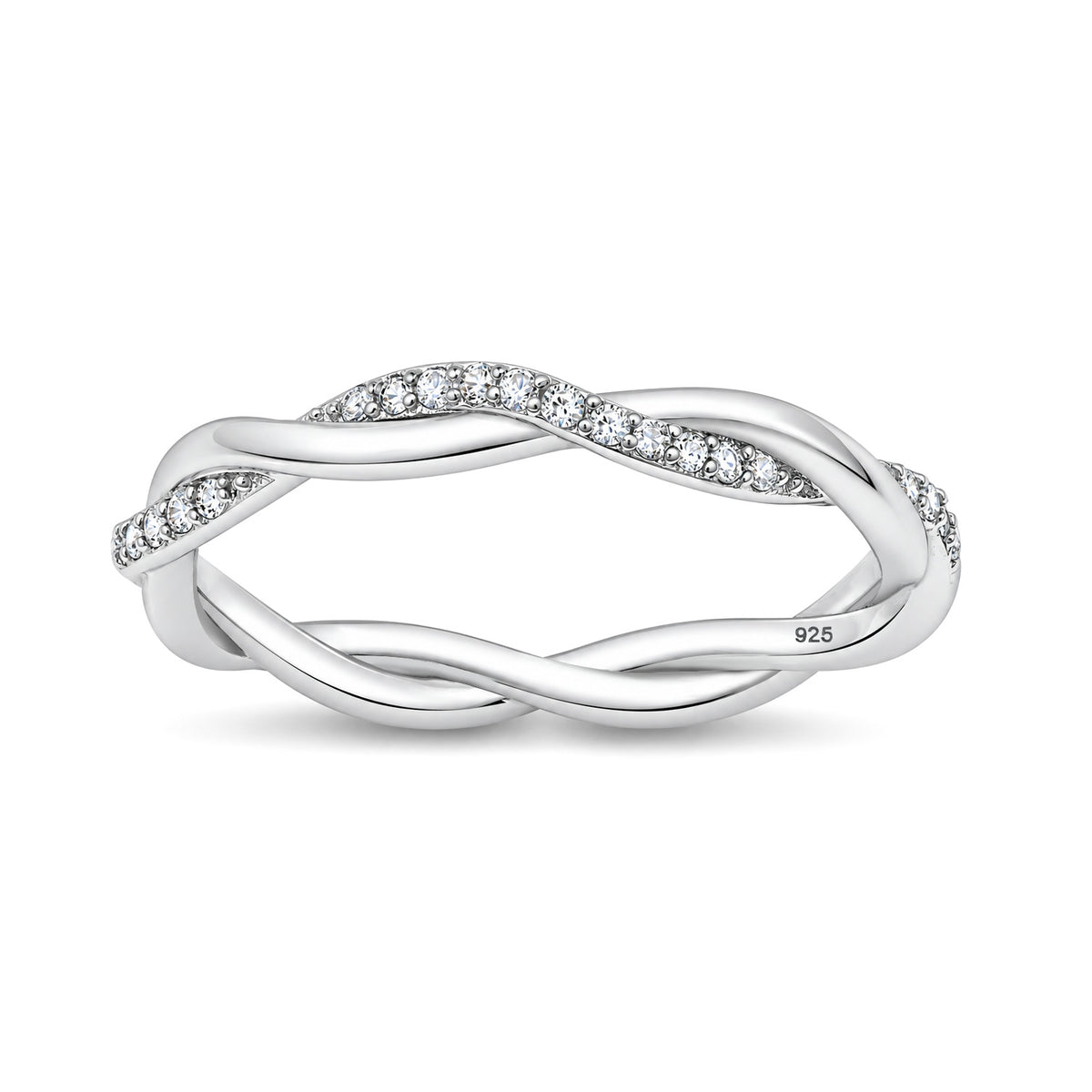 Silver CZ Infinity Braided Twist Ring