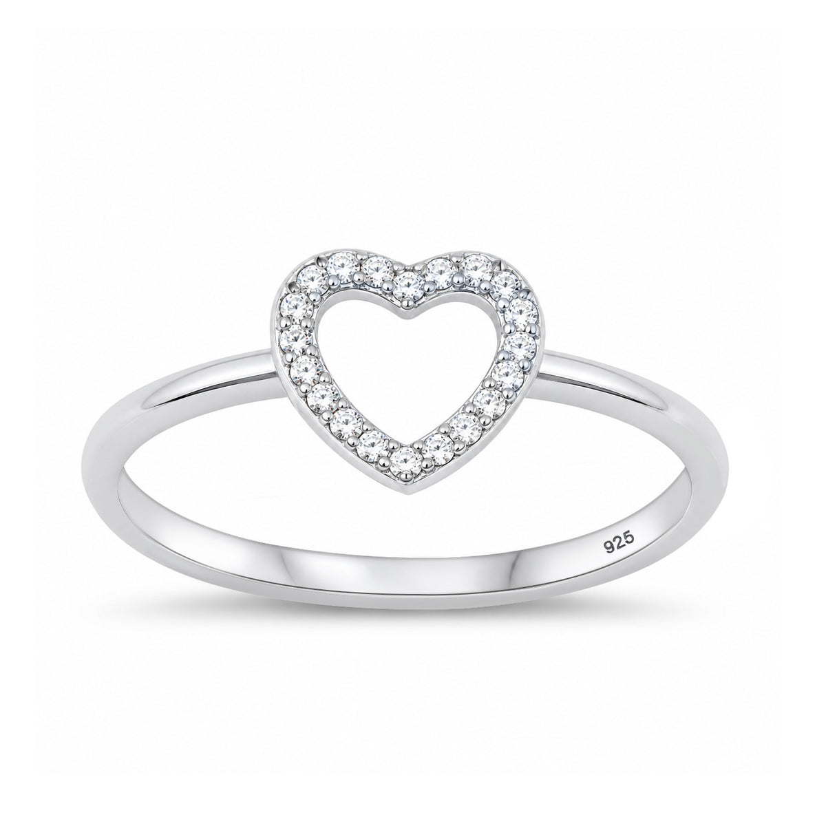 Silver CZ Open Heart Ring