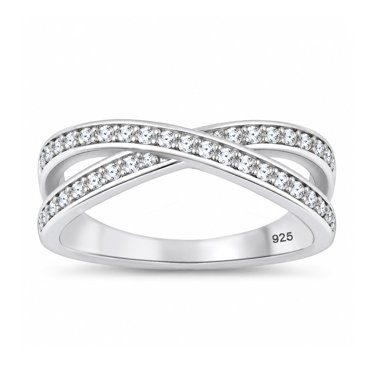 Silver CZ Crisscross Double Row Ring