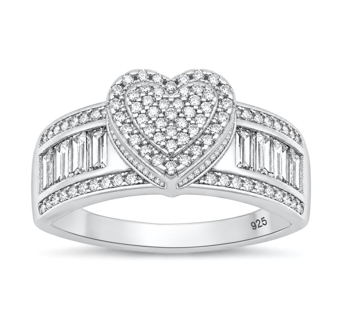 Silver CZ Double Heart Ring