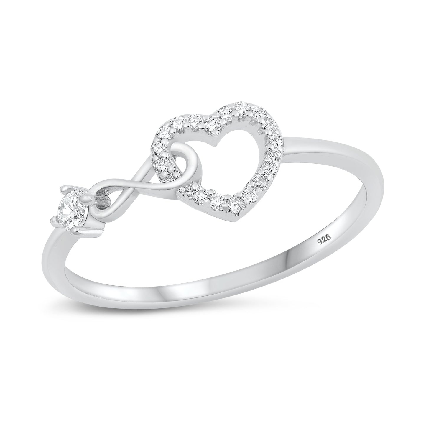 Silver CZ Ring - Heart & Infinity