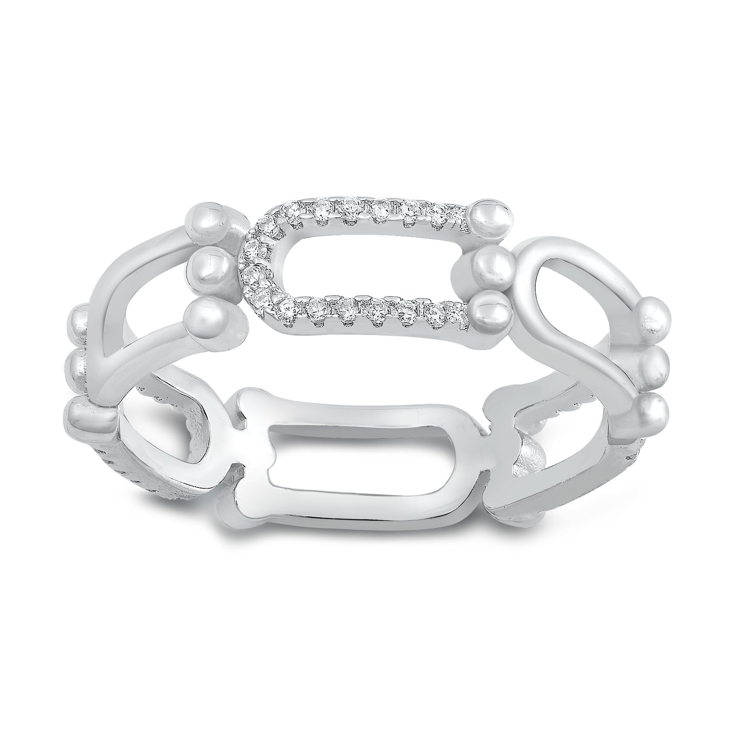 Silver CZ Ring - Horeshoe Link