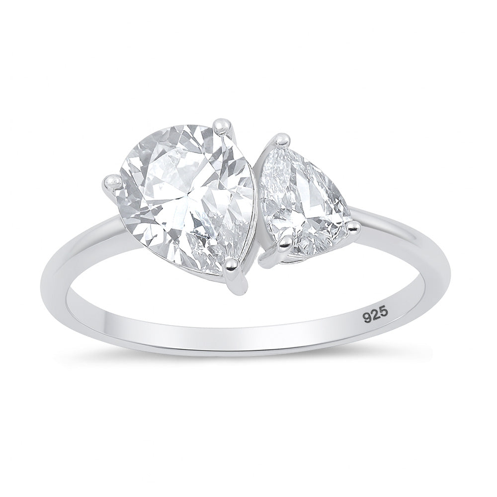 Silver CZ Ring - Two-Stone Pear