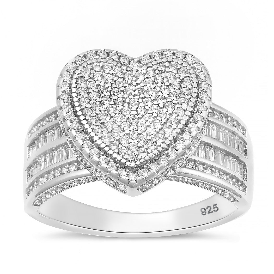 Silver CZ Ring - Pave Heart