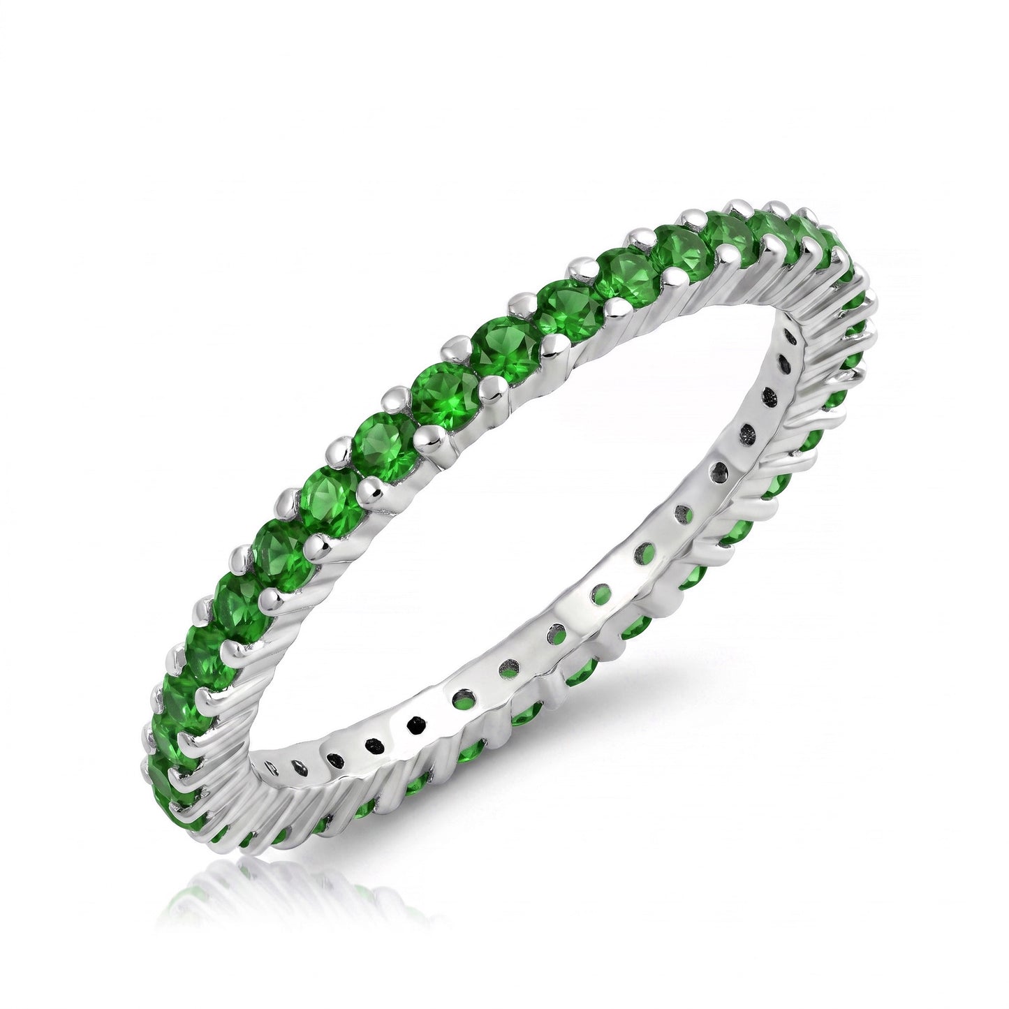 Silver Eternity Ring - Emerald Color CZ