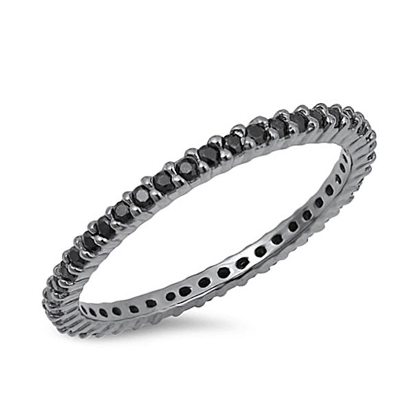 Silver Ring W/ Black CZ - 1.5mm