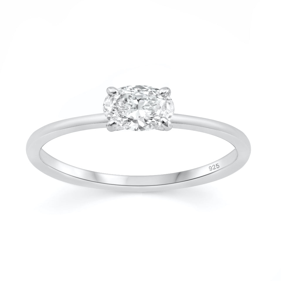 Lab Solitaire Diamond Ring - Sideways Oval