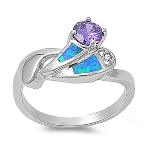 photo of Silver Lab Opal Ring with Blue Opal with Blue Sapphire CZ Stone