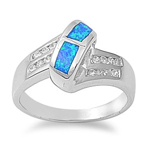 photo of Silver Lab Opal Ring With Blue Opal, Clear CZ Stone