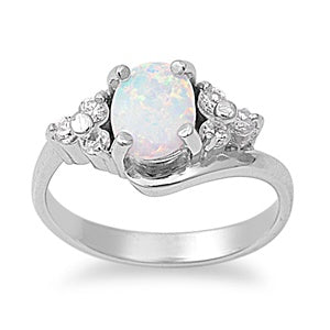 photo of Silver Lab Opal Ring With White Opal, Clear CZ Stone