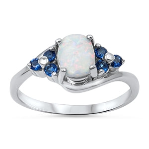 photo of Silver Lab Opal Ring With White Opal, Blue Sapphire CZ Stone