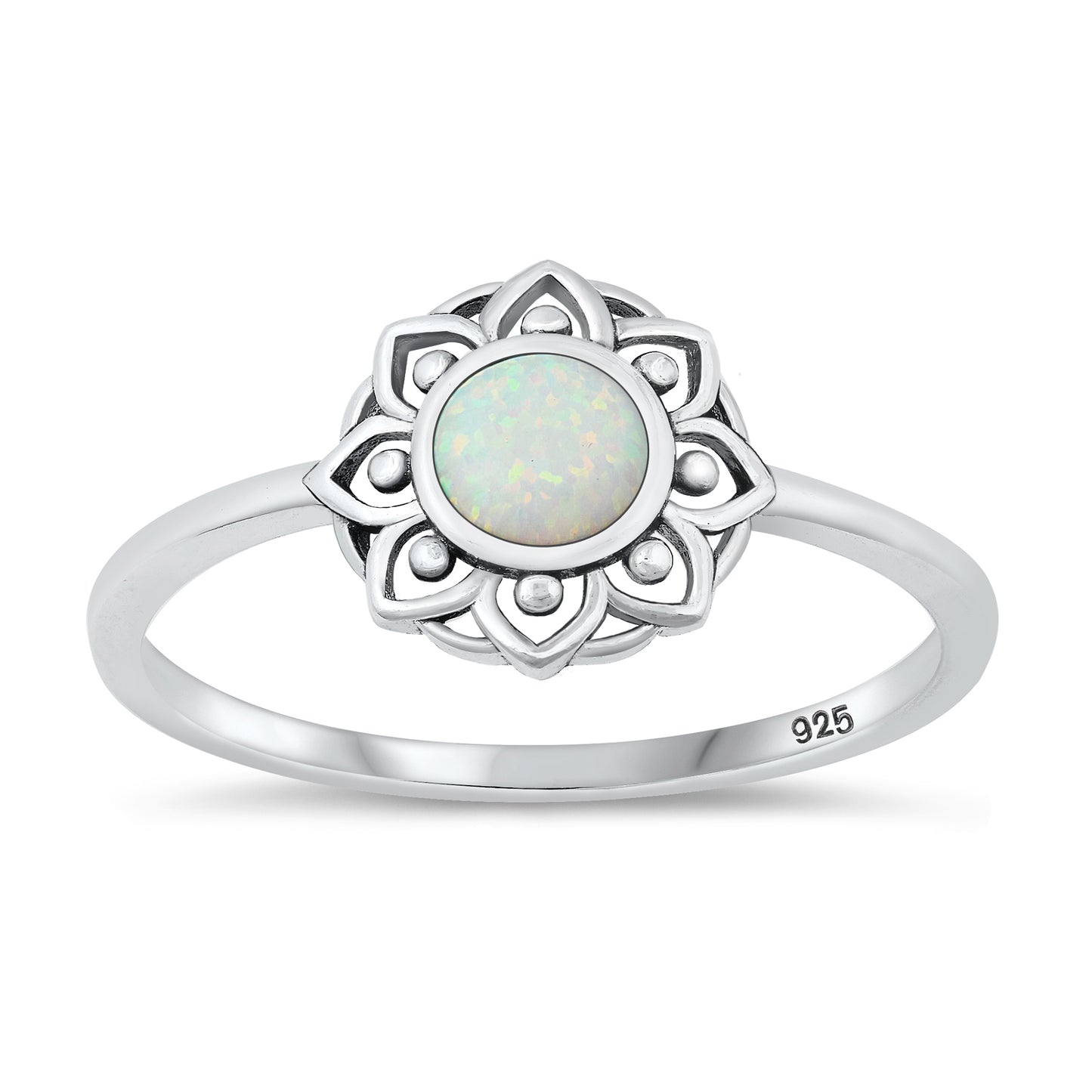 Silver Lab Opal Ring - Mandala